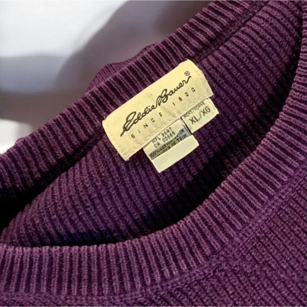 Eddie Bauer Mens Long Sleeve Crew Neck XL Ribbed Cotton Knit Purple Sweater - Picture 5 of 8